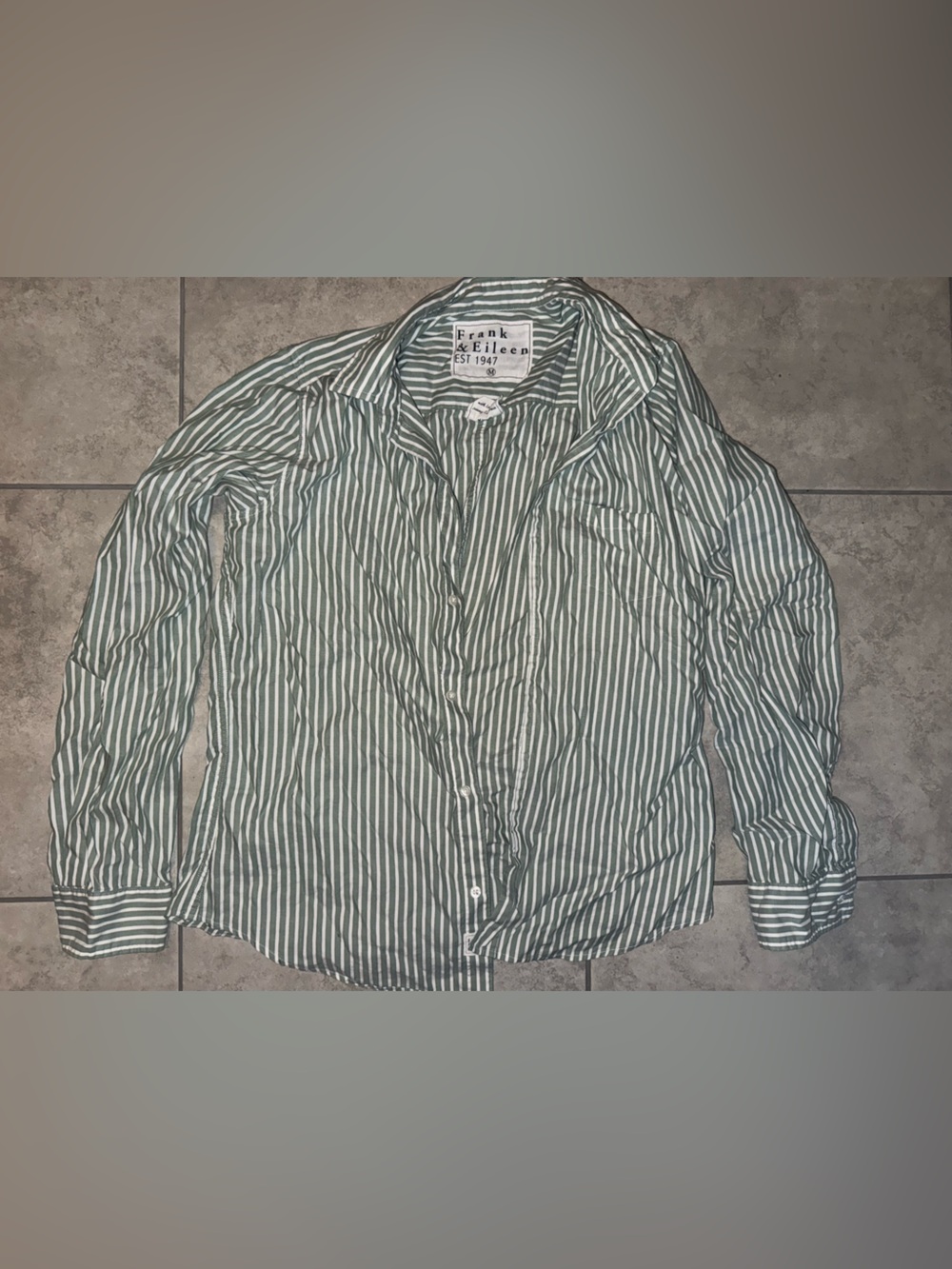Frank & Eileen Green and White Striped Button-Down Shirt